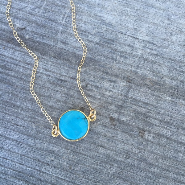 Gold Vermeil Turquoise Necklace- Round Turquoise Necklace -Minimalist Necklace-Dainty Necklace -Petite Necklace -Layering necklace