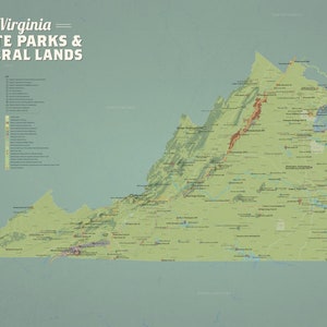 Poster mappa 24x36 dei parchi statali e delle terre federali della Virginia