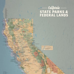 Poster 24 x 36, carte des parcs d'État de Californie et des terres fédérales