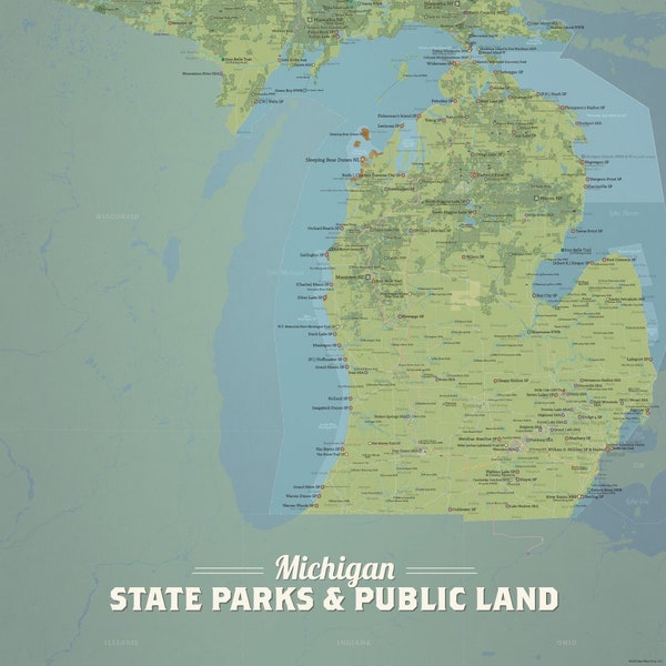 Michigan state parks map poster etsy