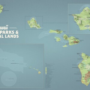 Hawaii State Parks & Federal Lands Map 24x36 Poster