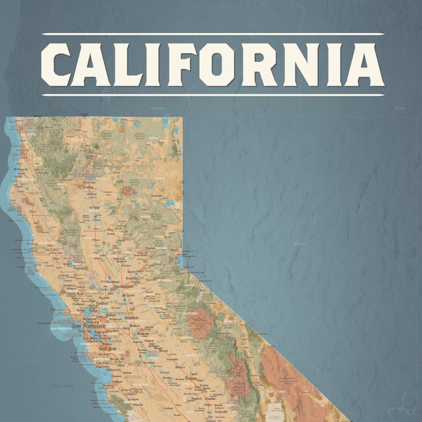 Carte murale de l'État de Californie // Poster décoratif