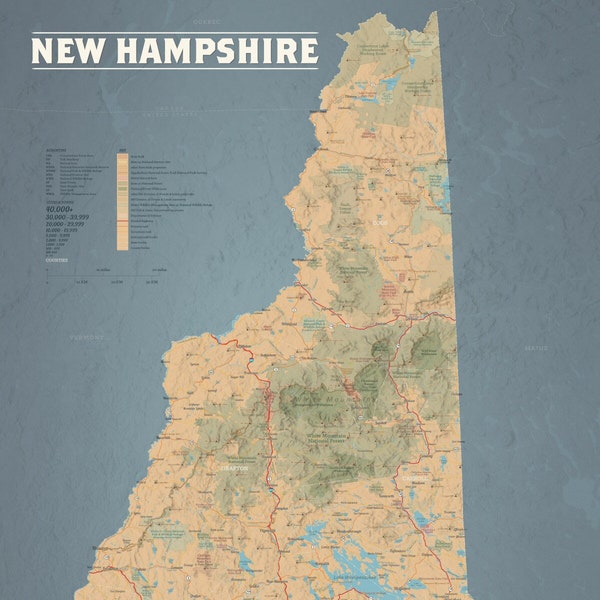 New Hampshire State Wall Map // Decorative Poster