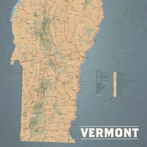 Vermont State Wall Map 24x36 Poster - Etsy