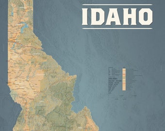 Idaho State Wall Map Large Print Poster - 24"wx32"h - Etsy Israel