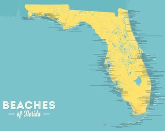 Florida Beaches Map 24x36 Poster