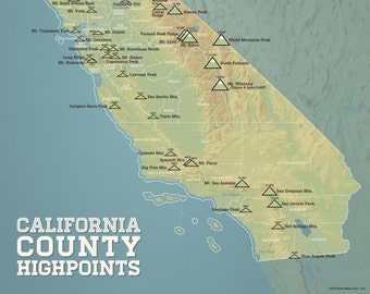 【米国購入品】カリフォルニア州近郊のトレイルマップ 登山地図 カリフォルニア州の郡の高地地図 11x14 印刷 - Etsy 日本