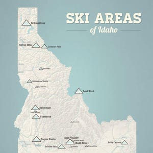 Kaart van skiresorts Idaho, 11 x 14, afdrukken
