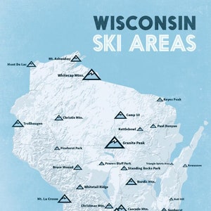 Mapa de estaciones de esquí de Wisconsin, impresión de 11 x 14