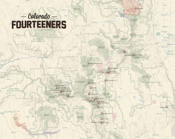 58 Colorado 14ers Map 18x24 Poster