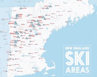 New England Ski Resorts Map 18x24 Poster