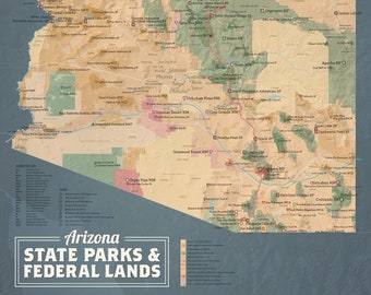 Arizona State Parks & Federal Lands Map 18x24 Poster