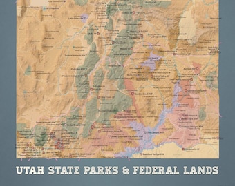 Utah State Parks & Federal Lands Map 18x24 Poster
