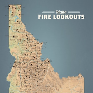 Poster Idaho Fire Lookouts, carte 18 x 24