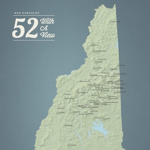 Póster de 18 x 24 con el mapa de New Hampshire '52 con vistas'