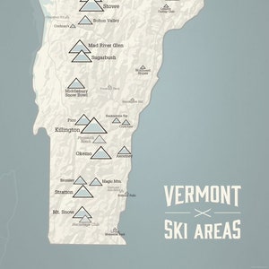 Vermont Ski Resorts Map 18x24 Poster