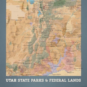 Poster 18 x 24 cartes des parcs d'État de l'Utah et des terres fédérales