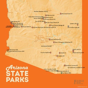 Carte des parcs d'État de l'Arizona, impression 11 x 14