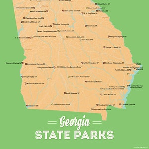 Mapa de los parques estatales de Georgia, impresión de 11 x 14