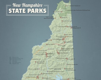 Mappa dei parchi statali del New Hampshire Stampa 11x14