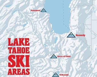 Lake Tahoe Ski Resorts Map 11x14 Print