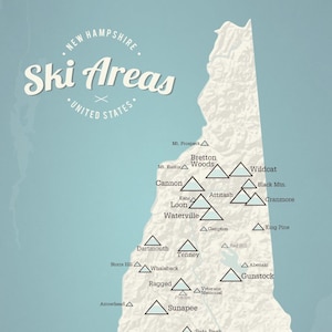 Mapa de estaciones de esquí de New Hampshire, impresión de 11 x 14