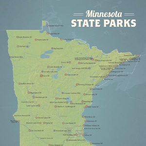 Mapa de parques estatales de Minnesota 11x14 Impresión