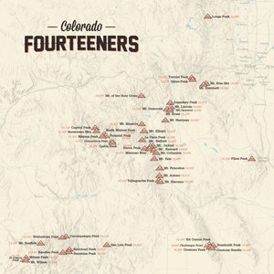 58 Colorado 14ers Map 11x14 Print