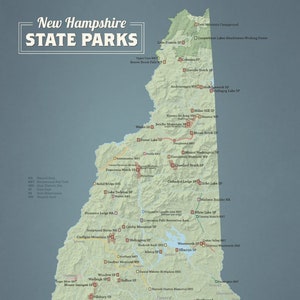 Mapa dos Parques Estaduais de New Hampshire 11x14 Impressão