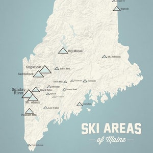 Mapa de estaciones de esquí de Maine, impresión 11 x 14