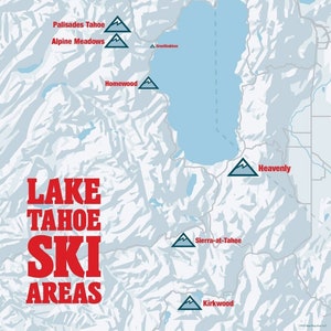 Kaart van skiresorts Lake Tahoe, 11 x 14, afdrukken