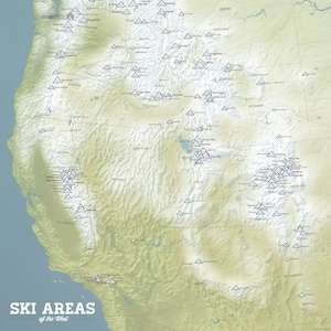 Western Ski Resorts Map 24x36 Poster