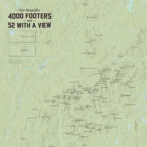 New Hampshire 4000 Footers + &#39;52 With A View&#39; Map 24x36 Poster