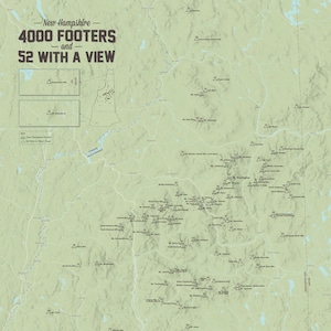 New Hampshire 4000 Footers + '52 With A View' Map 24x36 Poster