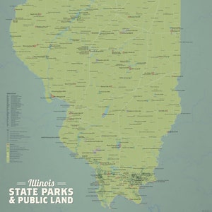 illinois State Parks & öffentlichen Ländereien Karte 24x36 Poster