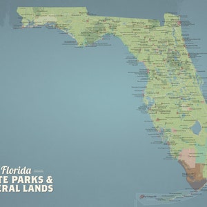 Kaart 24 x 36 met kaart van de staatsparken van Florida en de Federal Lands