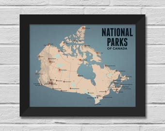 Kaart van de nationale parken van Canada, 11 x 14, afdrukken