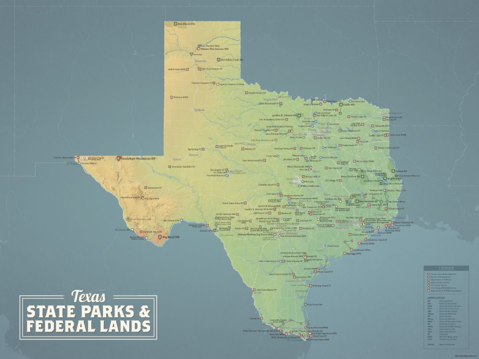 Texas State Parks & Federal Lands Map 18x24 Poster Etsy