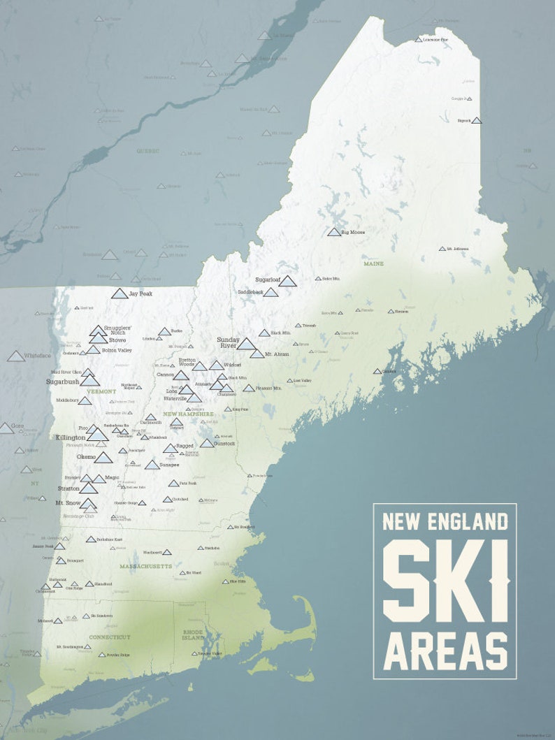 New England Ski Resorts Map 18x24 Poster Natural Earth