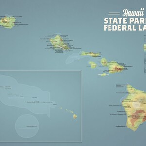 Carte des parcs d'État et des terres fédérales d'Hawaï Poster 18 x 24