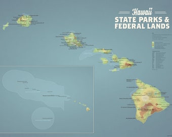 Hawaii State Parks & Federal Lands Map 18x24 Poster