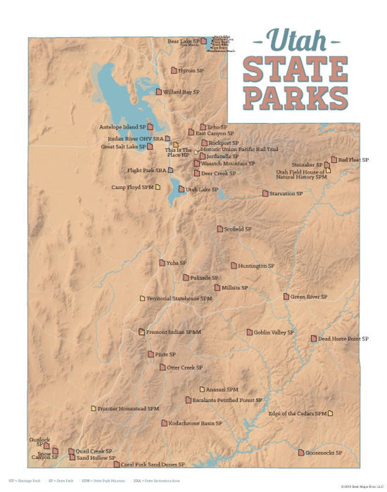 Utah State Parks Map 11x14 Print | Etsy