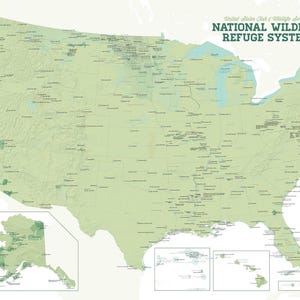 US National Wildlife Refuge System Checklist Map  Poster, FWS, USFWS