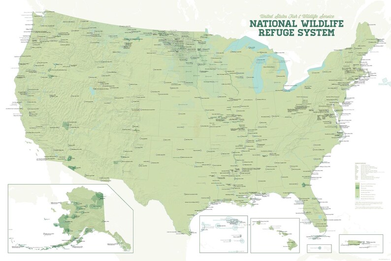 US National Wildlife Refuge System Checklist Map  Poster, FWS, USFWS