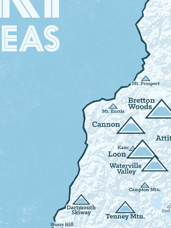 New Hampshire Ski Mountains Map New Hampshire Ski Resorts Map 18X24 Poster | Etsy Uk