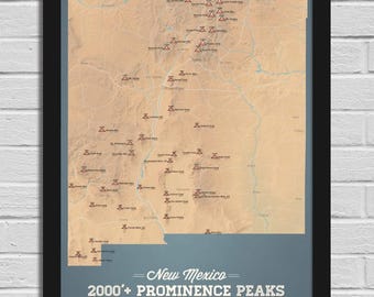 New Mexico 2000' Prominence Peaks-kaart 18 x 24 poster