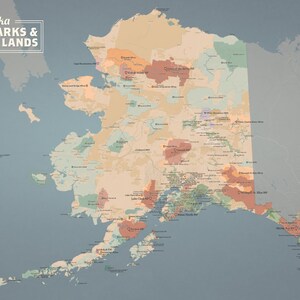Alaska State Parks & Bundesgebiete Karte 24x36 Poster