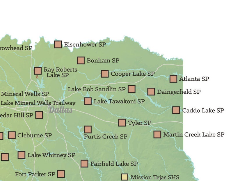 Texas State Parks Map 11x14 Print | Etsy