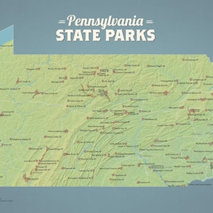 Mapa de los parques estatales de Pensilvania, impresión de 11 x 14