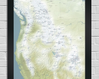 Póster de 24 x 36 con mapa de estaciones de esquí del oeste